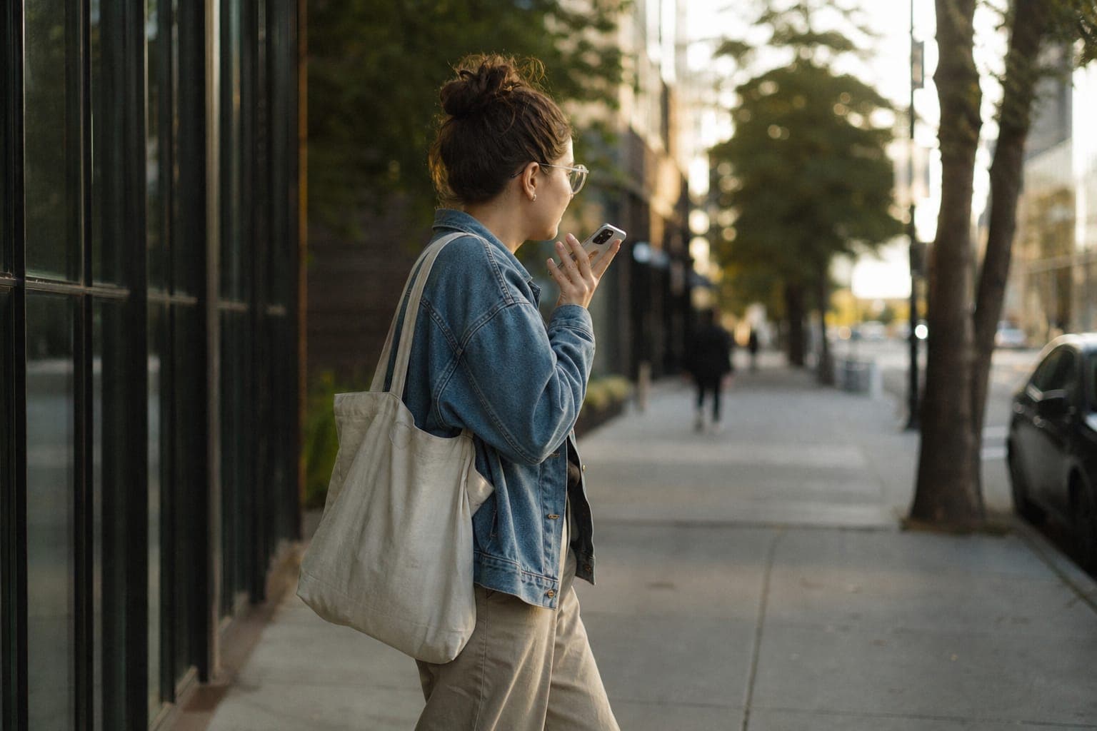 A business owner on the street speaking to their phone