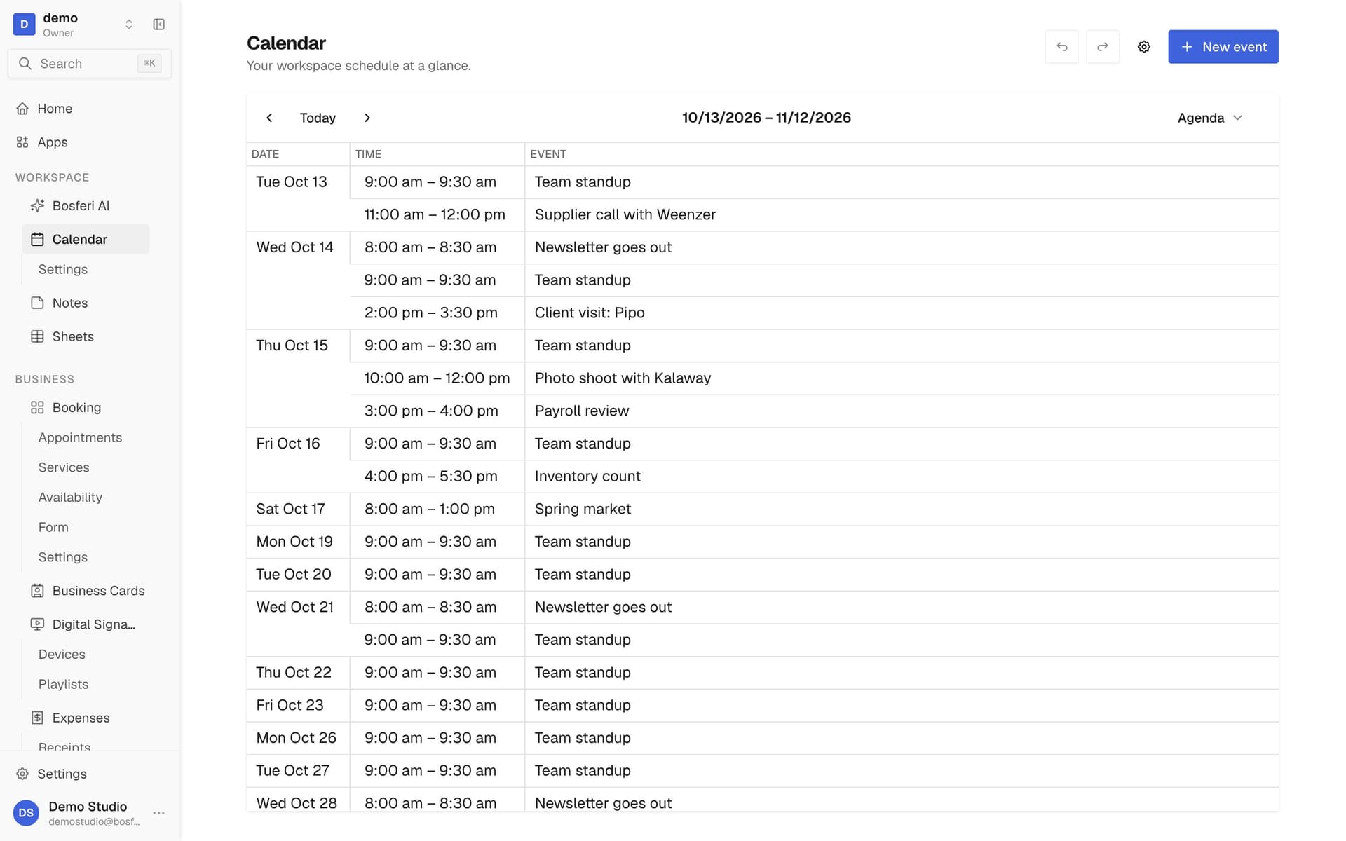 See bookings and export