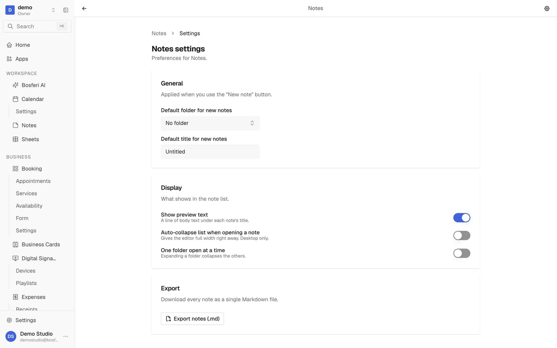 Set defaults and export